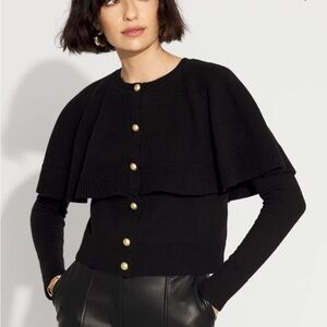 White House Black Market Black Sweater Cape Cardigan with Gold Accents